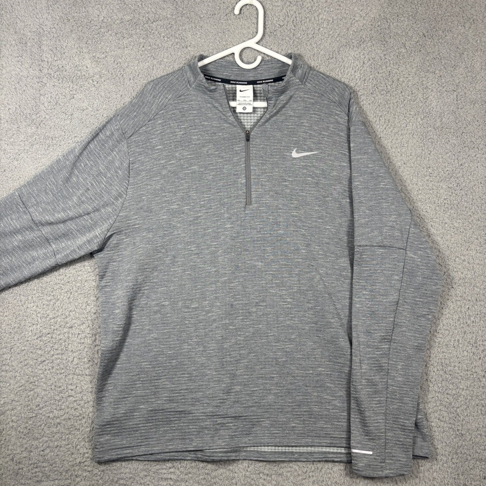 Nike Pullover Mens XXL Gray Therma-FIT Running 1/4 Zip Thumbhole Heathered Top